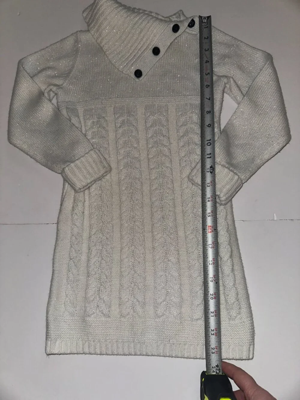 Gymboree Sweater Dress Girls Size 6 white foldover collar w/ buttons cable knit